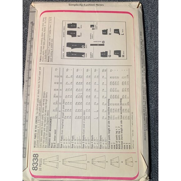 Simplicity Misses Short Pant Sewing Pattern sz 10-12 8338 - uncut - Picture 3 of 4